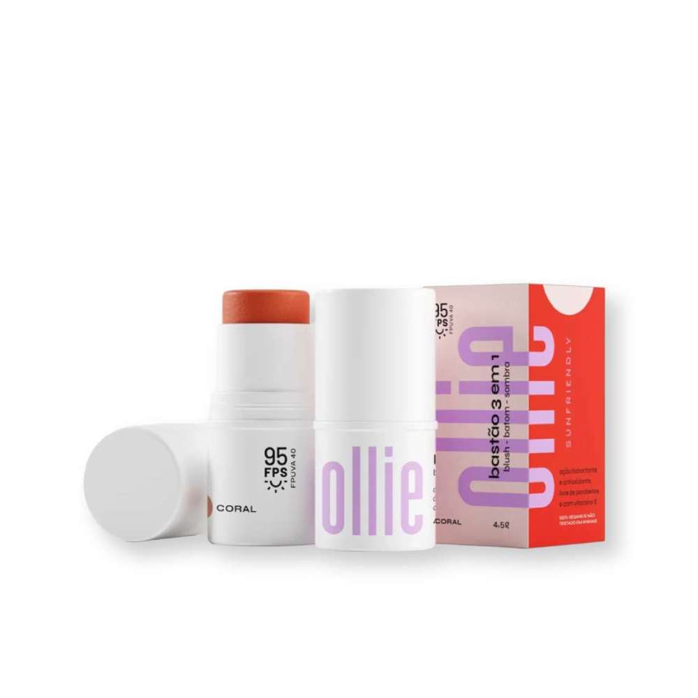 OLLIE Barra 3 En 1 Rubor / Labial / Sombra Fps 95 Coral