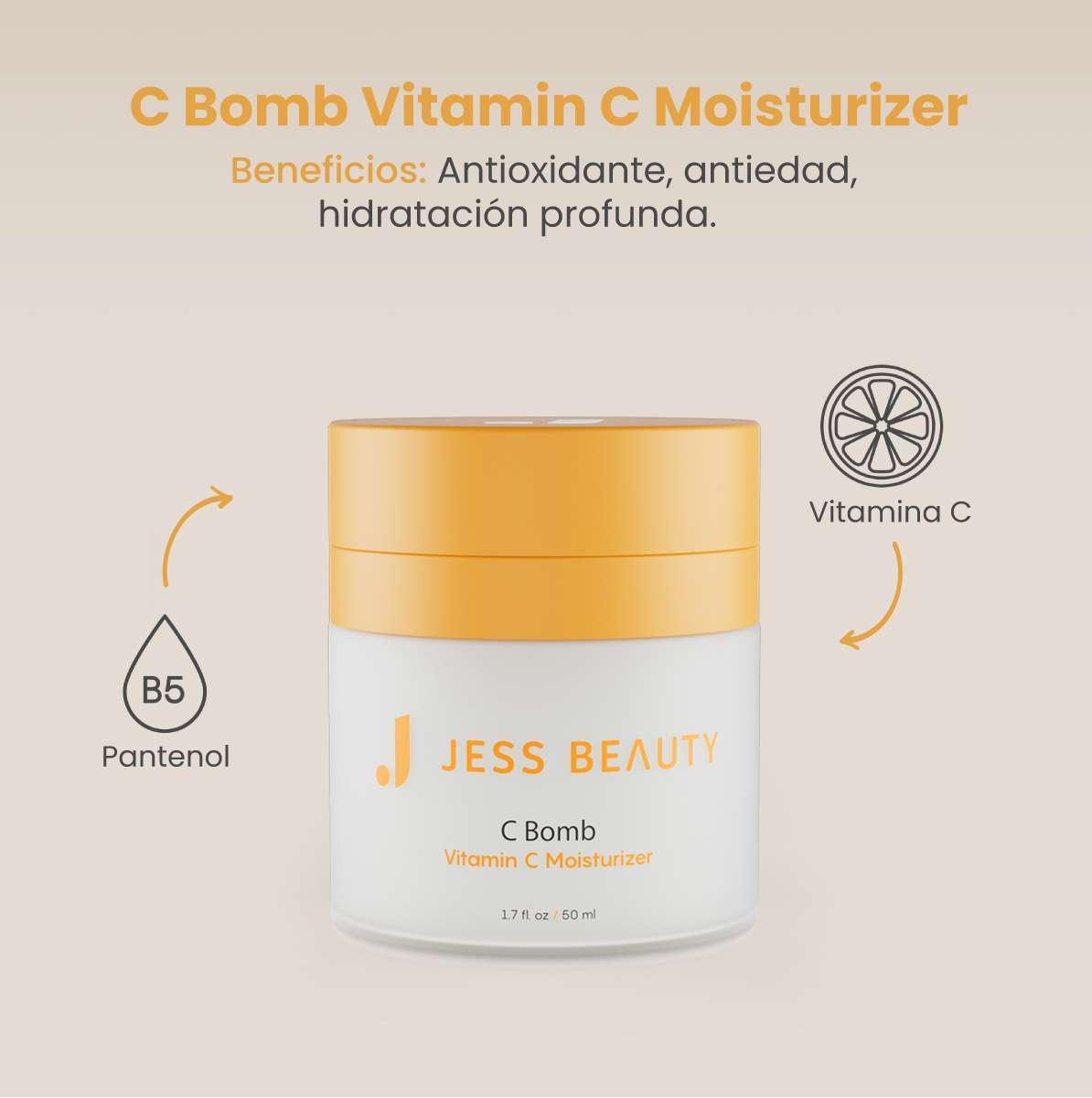 JESS BEAUTY Crema Hidratante C Bomb Vitamina C x 50 ml (3)